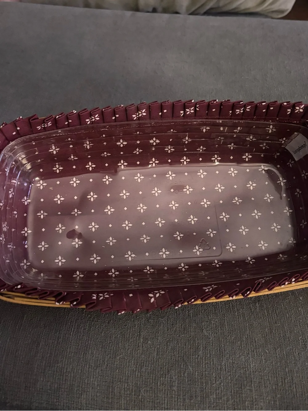 Vintage 1999 Longaberger Woven Basket with Maroon Floral Lined Basket Interior
